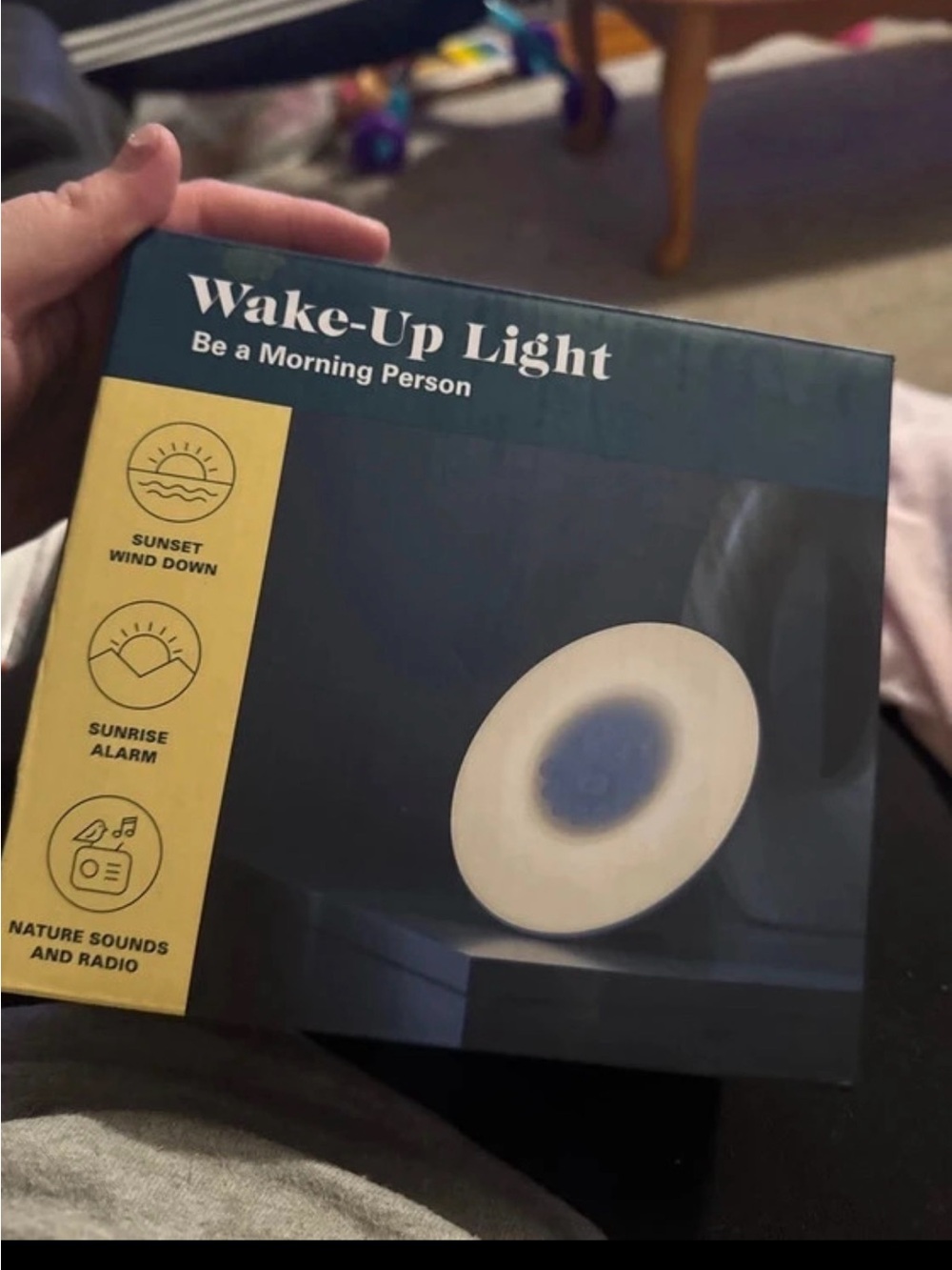 Source Unknown Blue and Cream Wake-Up Light Packaging